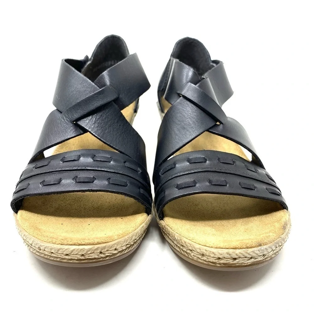 Rieker 62469-01 Fanni 69 Black Leather Wedge Sandal